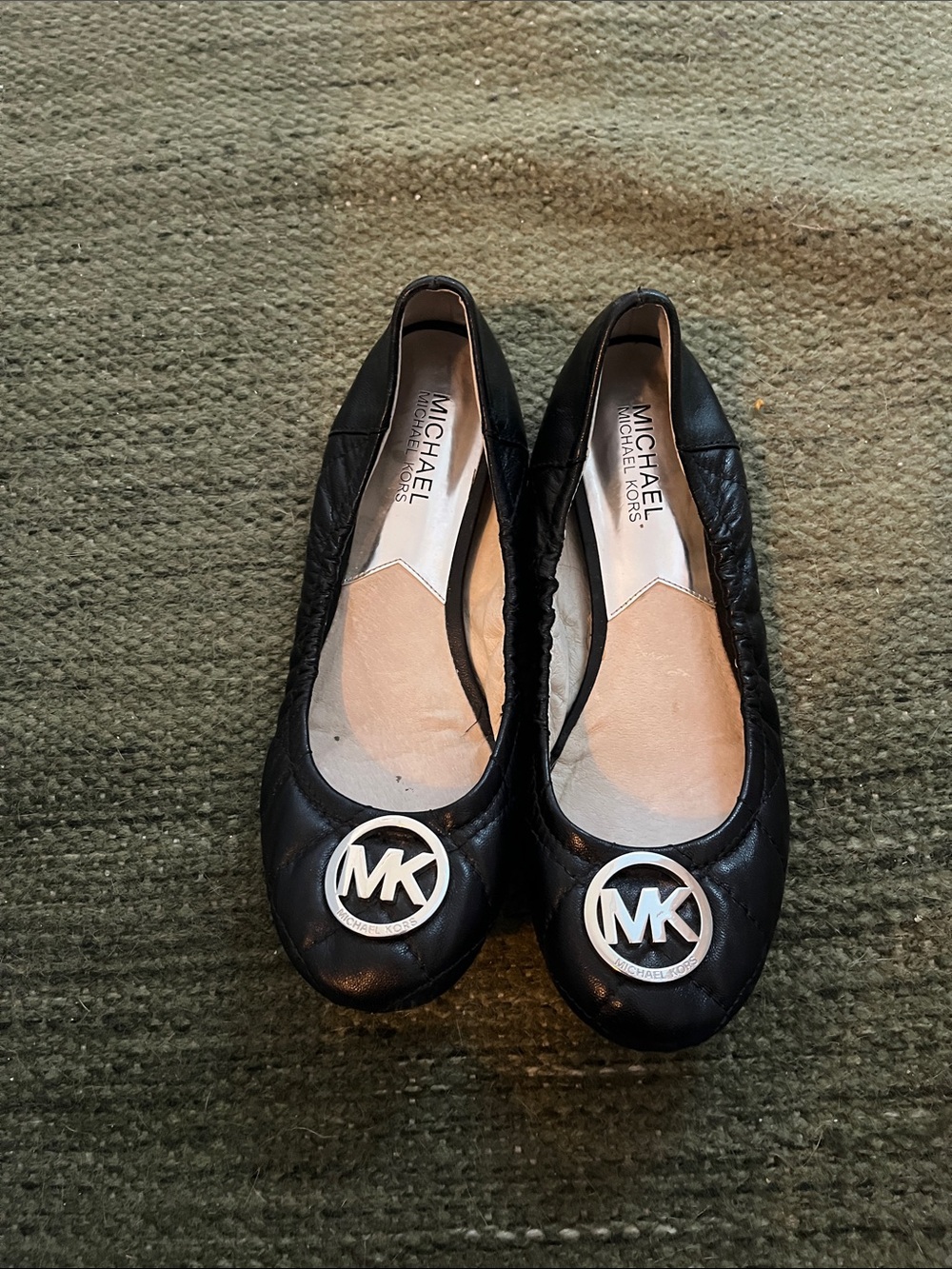Michael Kors Black Quilted Logo Round-Toe Ballet Flats